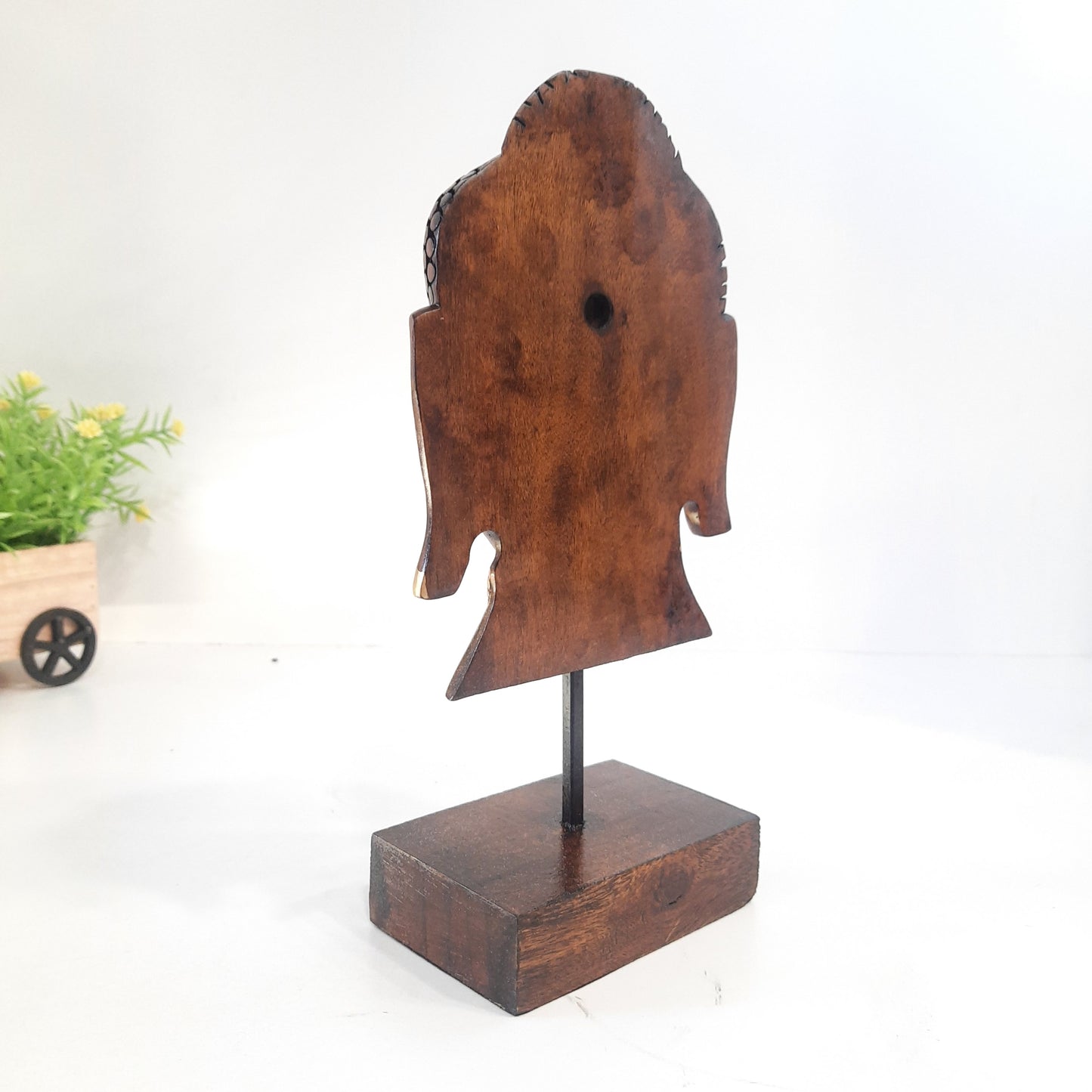 Wooden Gautam Buddha Bust on Base