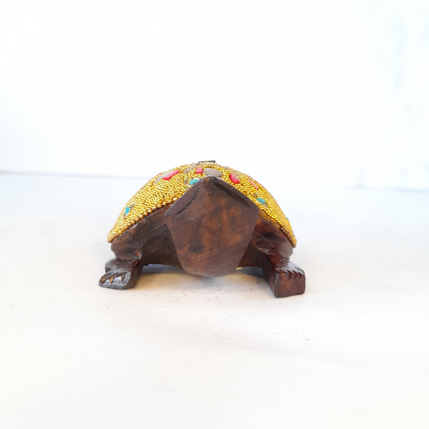 Wooden Turtle Golden MicrobeadAnd Brass Chip Texured