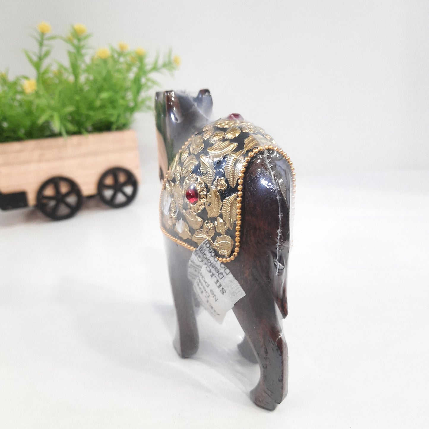 Wooden Camel W/Golden Chitton Work Oxod