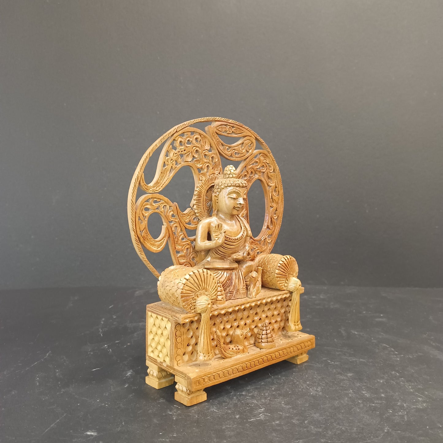 Wooden God Figure on Box Jali W/Om-G.Budha
