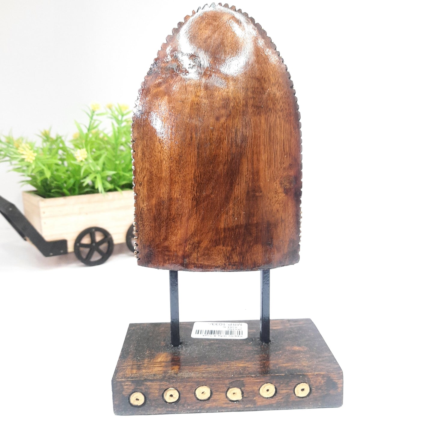 Wooden Gautam Buddha Carved in Rock W/Base & Glass
