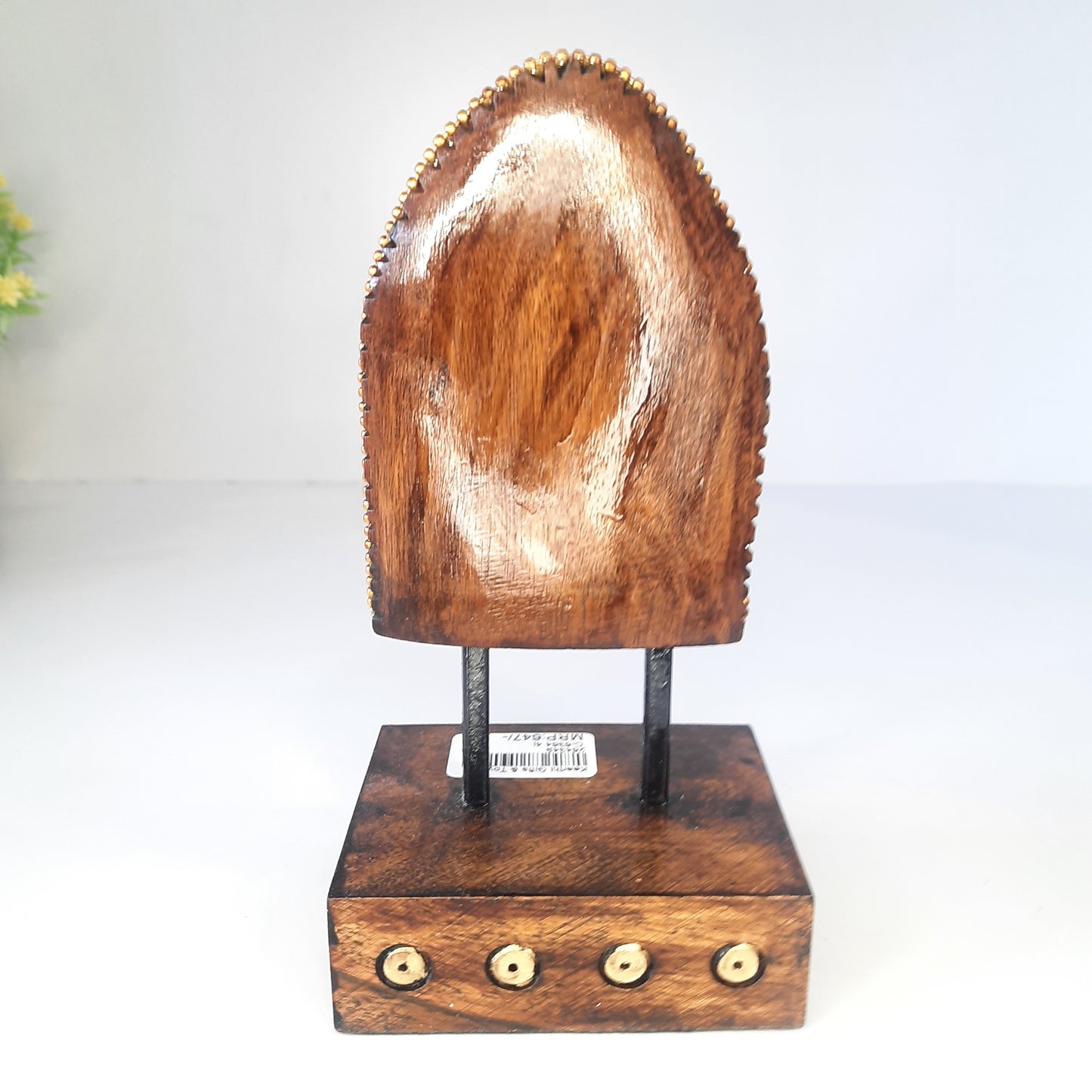 Wooden Gautam Buddha Carved in Rock W/Base & Glass