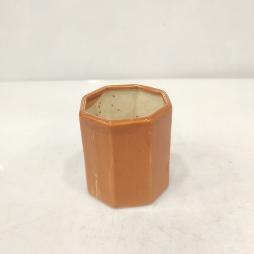 Hexagon shaped Ceramic orange pot for office & home decoration