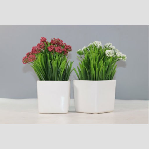 Plants in Modern square White Ceramic Pot Decorative Faux Greenery Plant in Tabletop