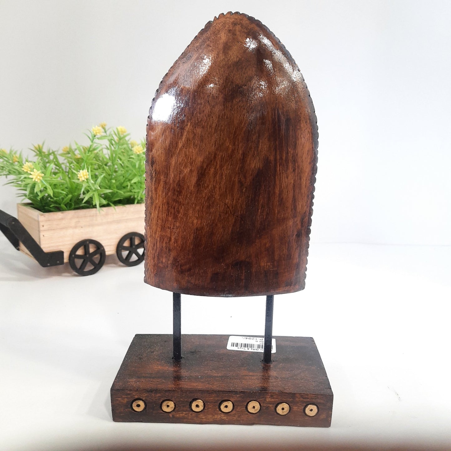 Wooden Gautam Buddha Carved in Rock W/Base & Glass