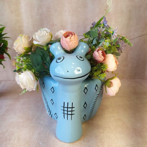 Blue Snail Shaped & Designer printed Ceramic Flower Pot for home & office decoration