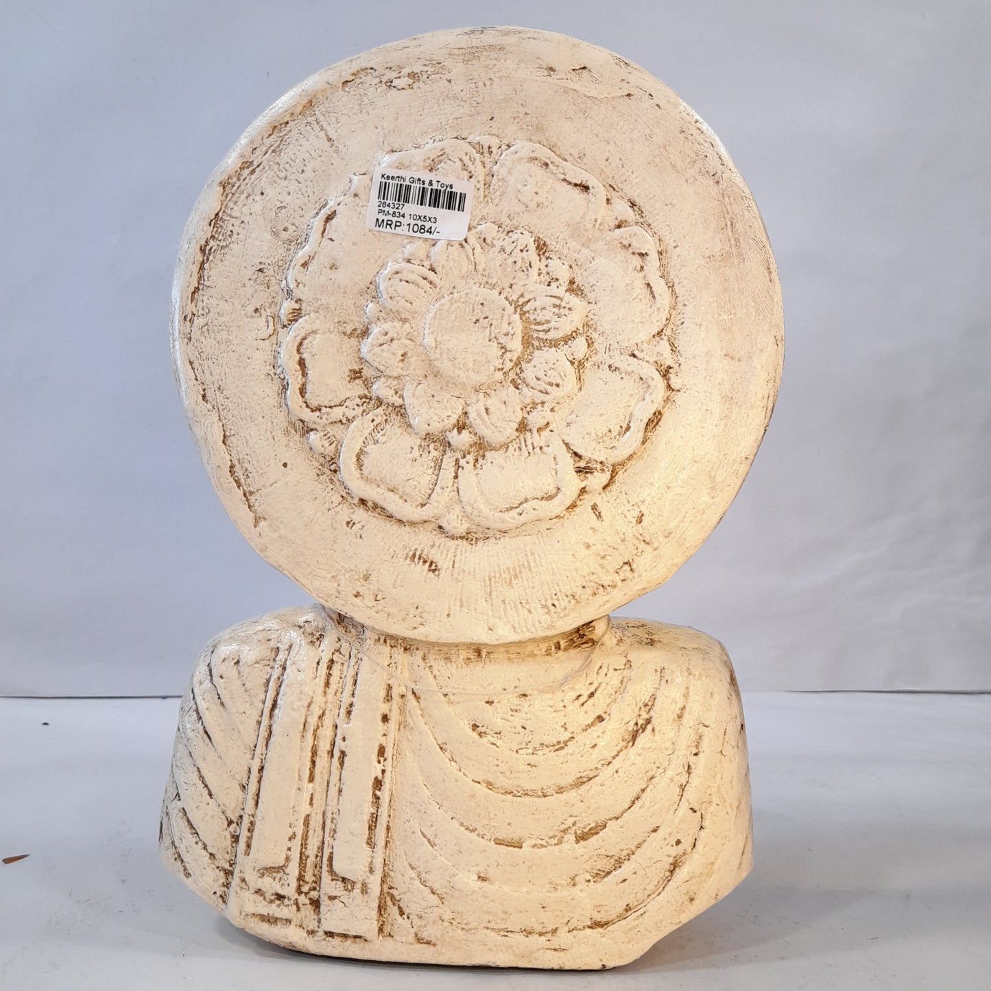 Paper Machie Gautam Buddha Bust on Base Wood White old Finish