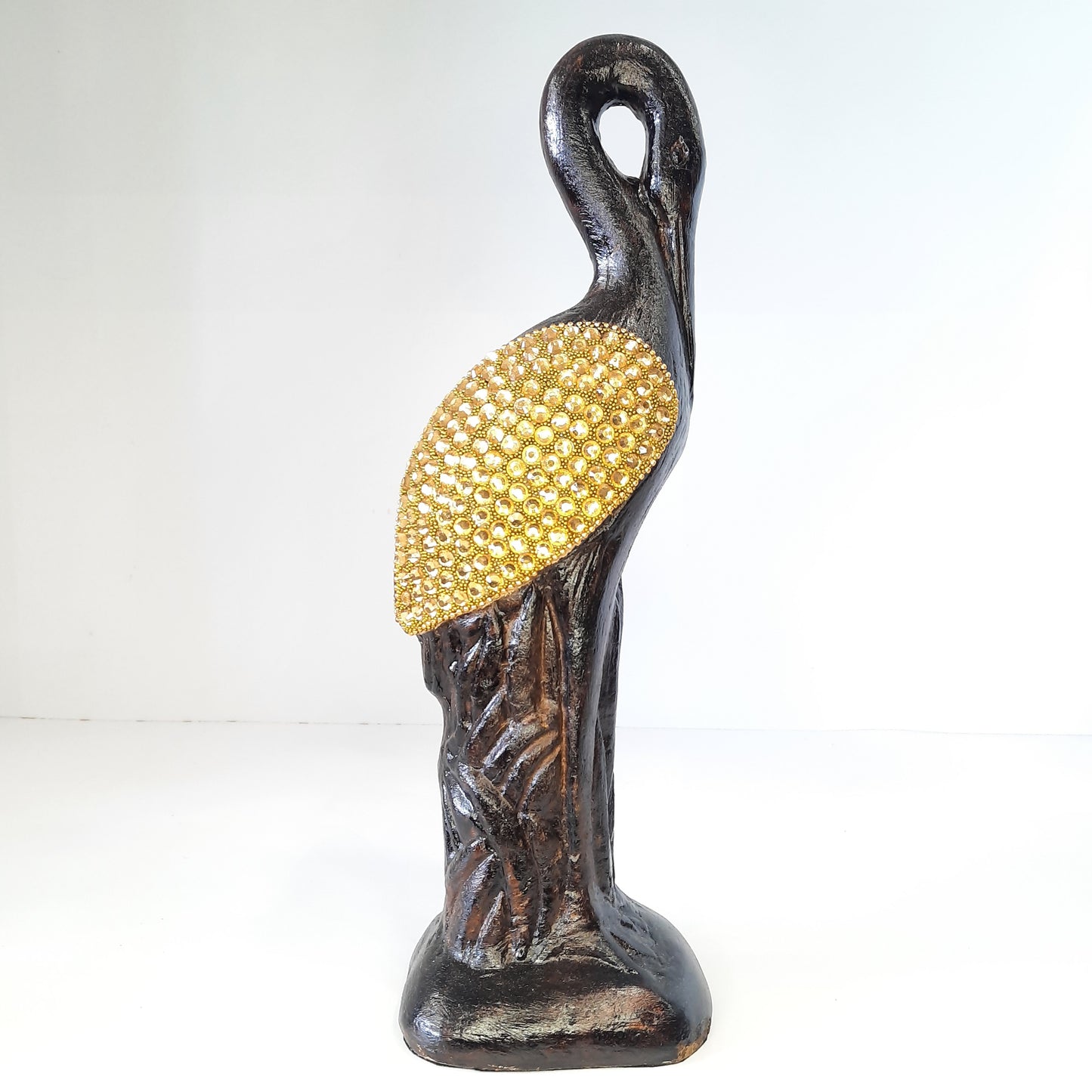 Paper Machie Swan Neck Down Wood Gold Chitton Wood Golden Bronze Tex