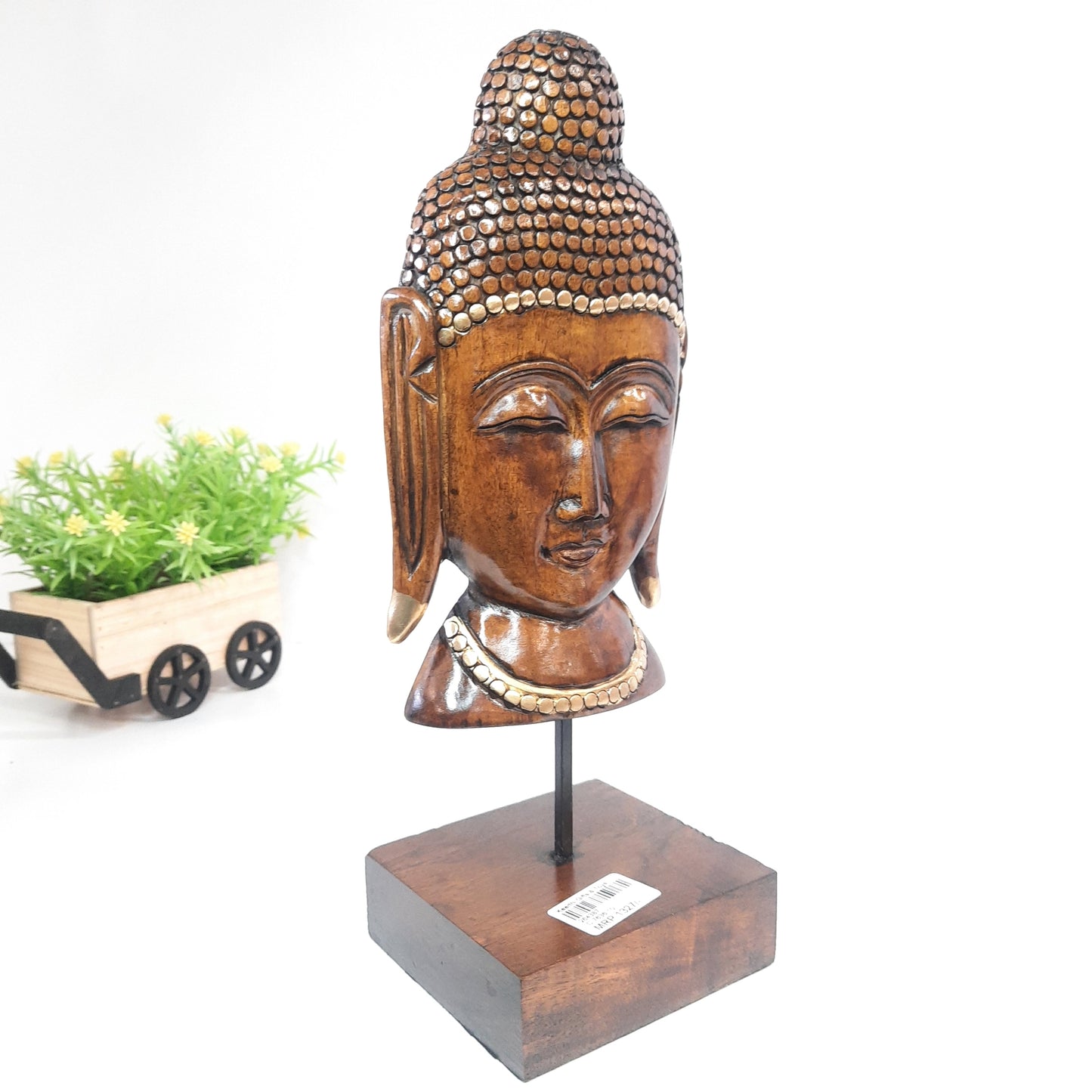 Wooden Gautam Buddha Bust on Base