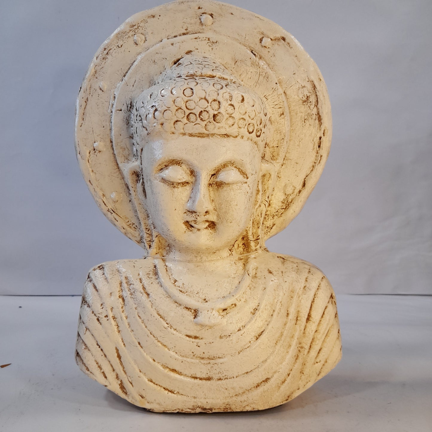 Paper Machie Gautam Buddha Bust on Base Wood White old Finish