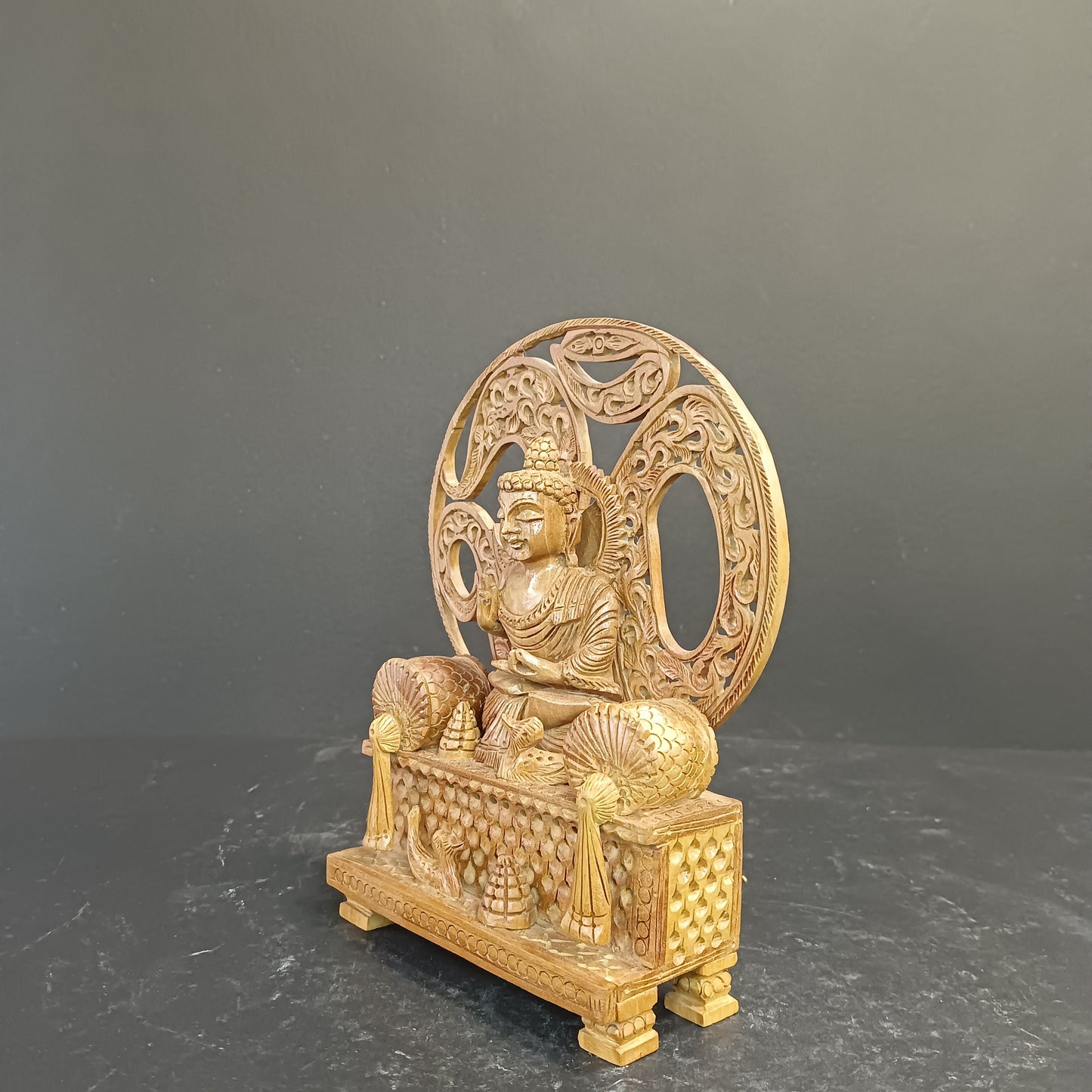 Wooden God Figure on Box Jali W/Om-G.Budha