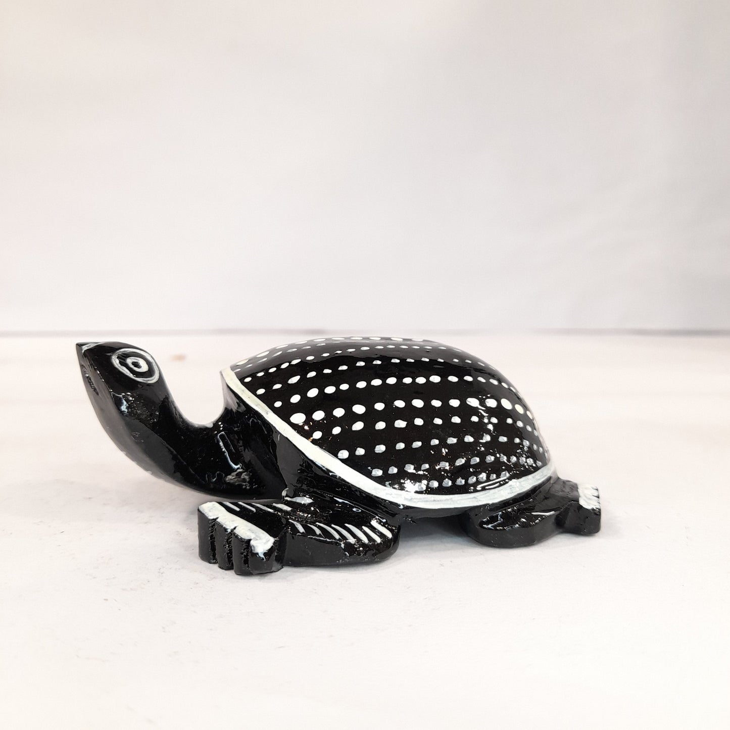Wooden Turtle Black & White Painted
