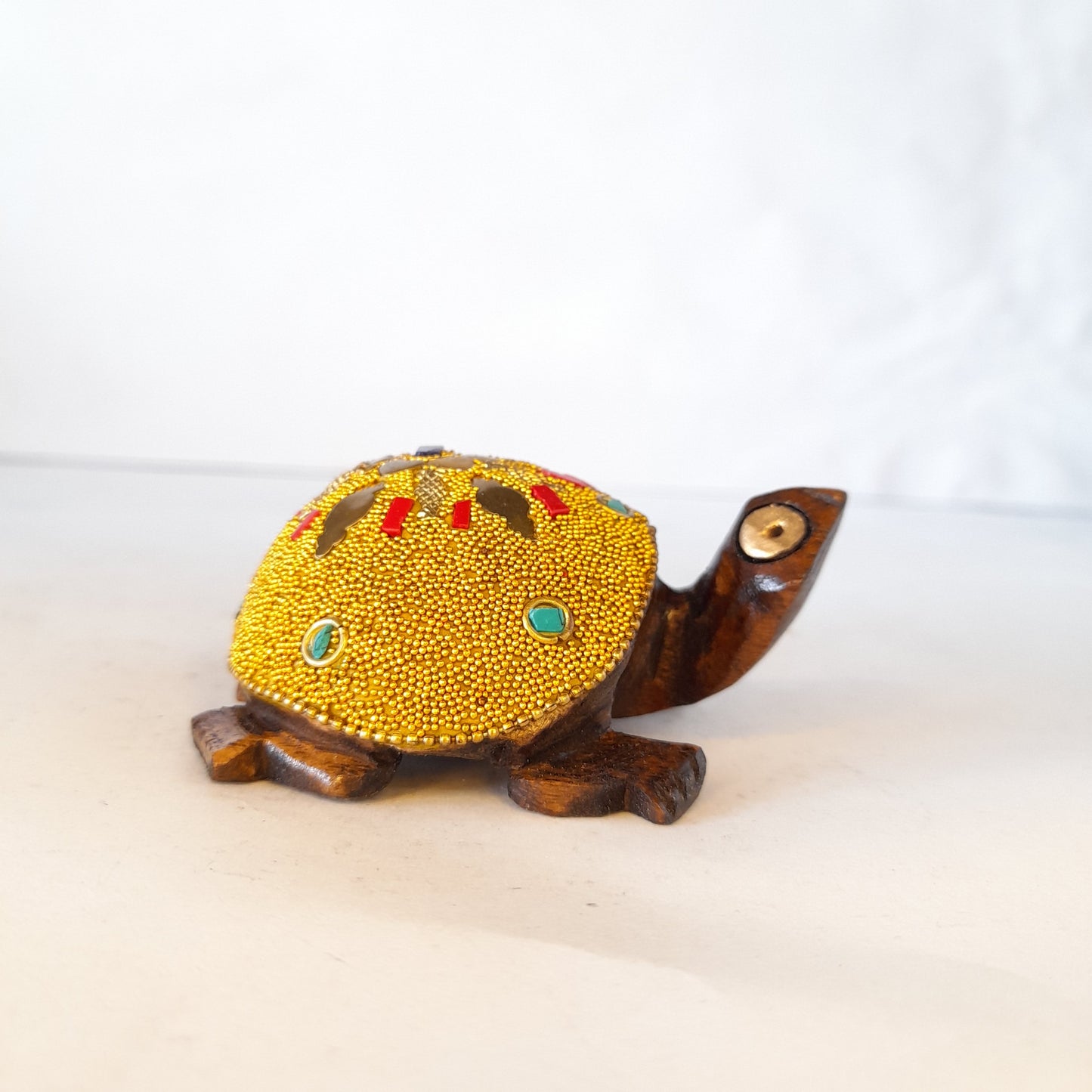 Wooden Turtle Golden MicrobeadAnd Brass Chip Texured