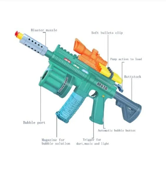 Multi Function 3 in 1 Gun Bullet with Bubble Maker 8 Foam Darts M416 Bubble Machine Gun Toy, Battery Operated Toy Gun, Foam Blaster Toy Guns Collection for Kids 8 years age above