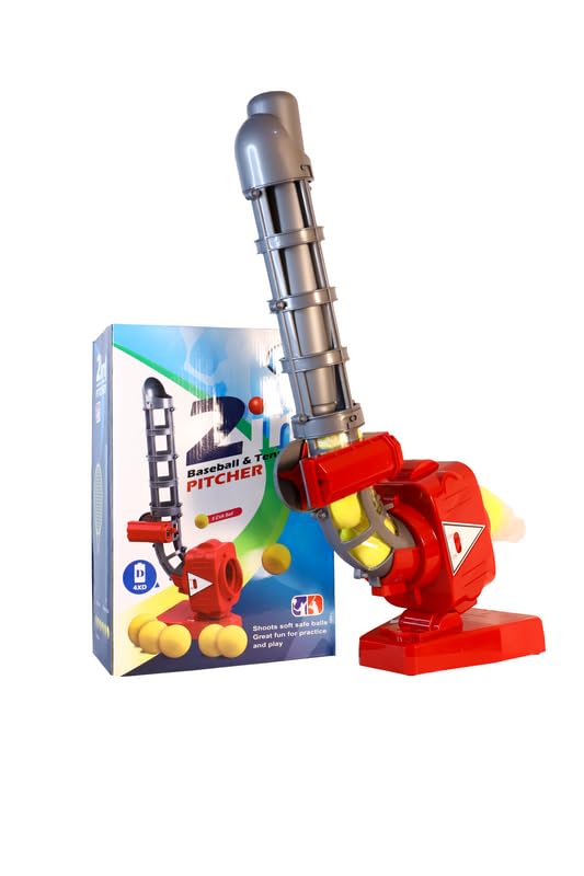 Electronic Pitching Machine Toy with 6 Balls & Bat for Outdoor Batting Fun