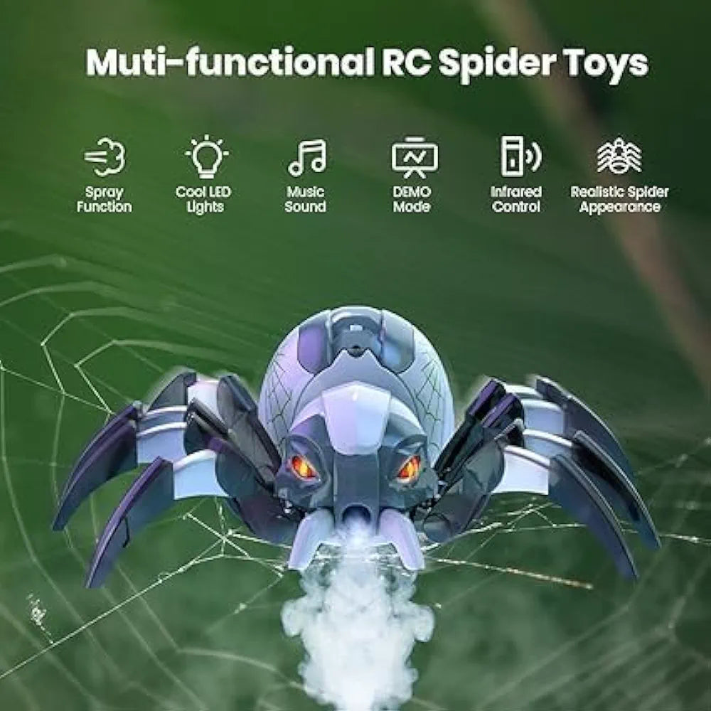 Remote Control Spider, Realistic Robot Spider with Spray/Lights/Music Effect, Kids Wireless Remote Control Toy