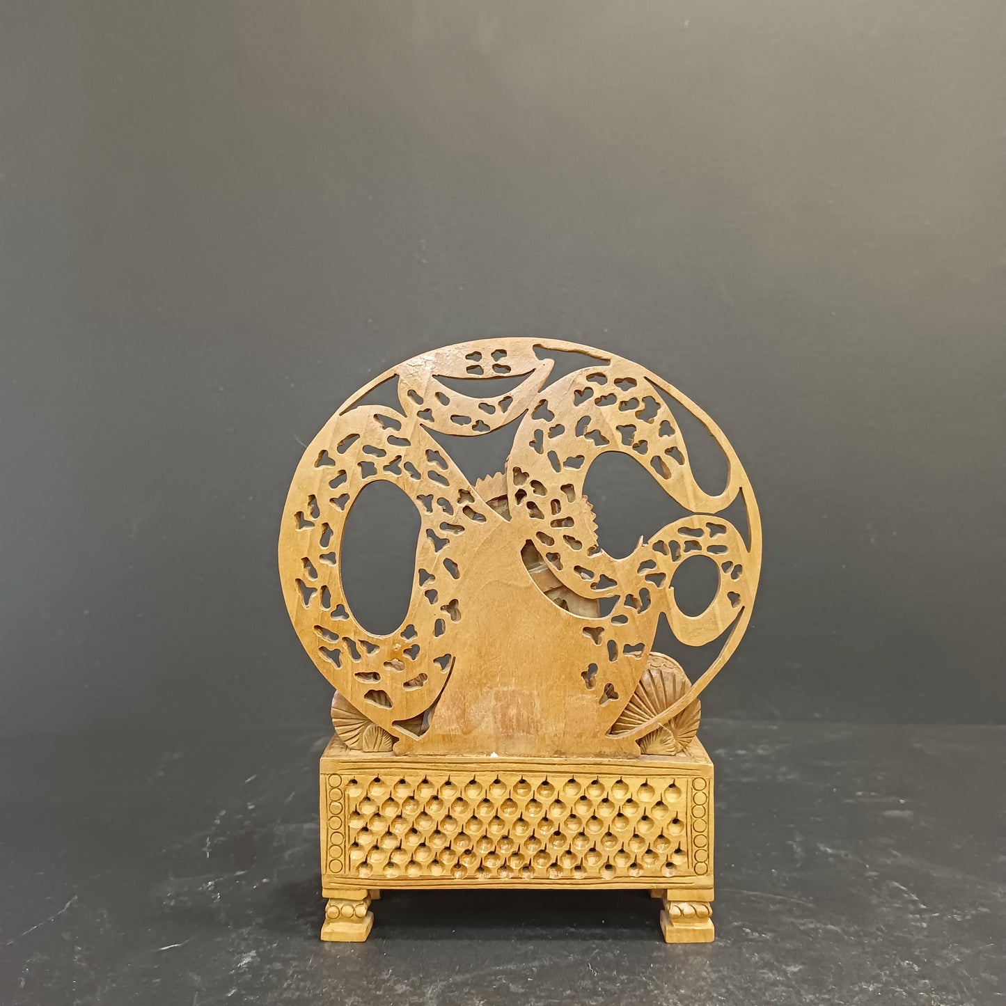 Wooden God Figure on Box Jali W/Om-G.Budha