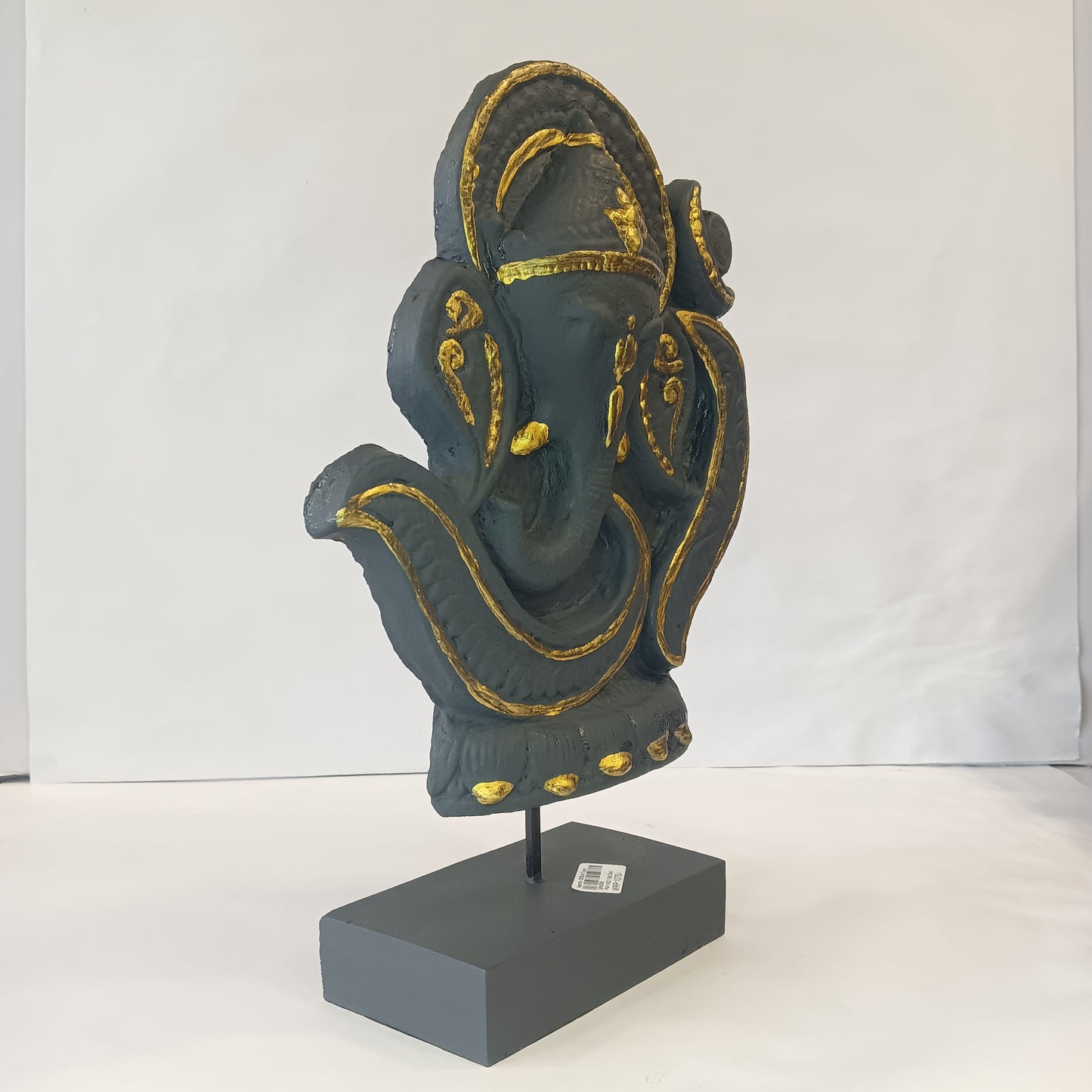 Paper Machie Ganesh Wood Om on Base Wood Black Gold Finish idol