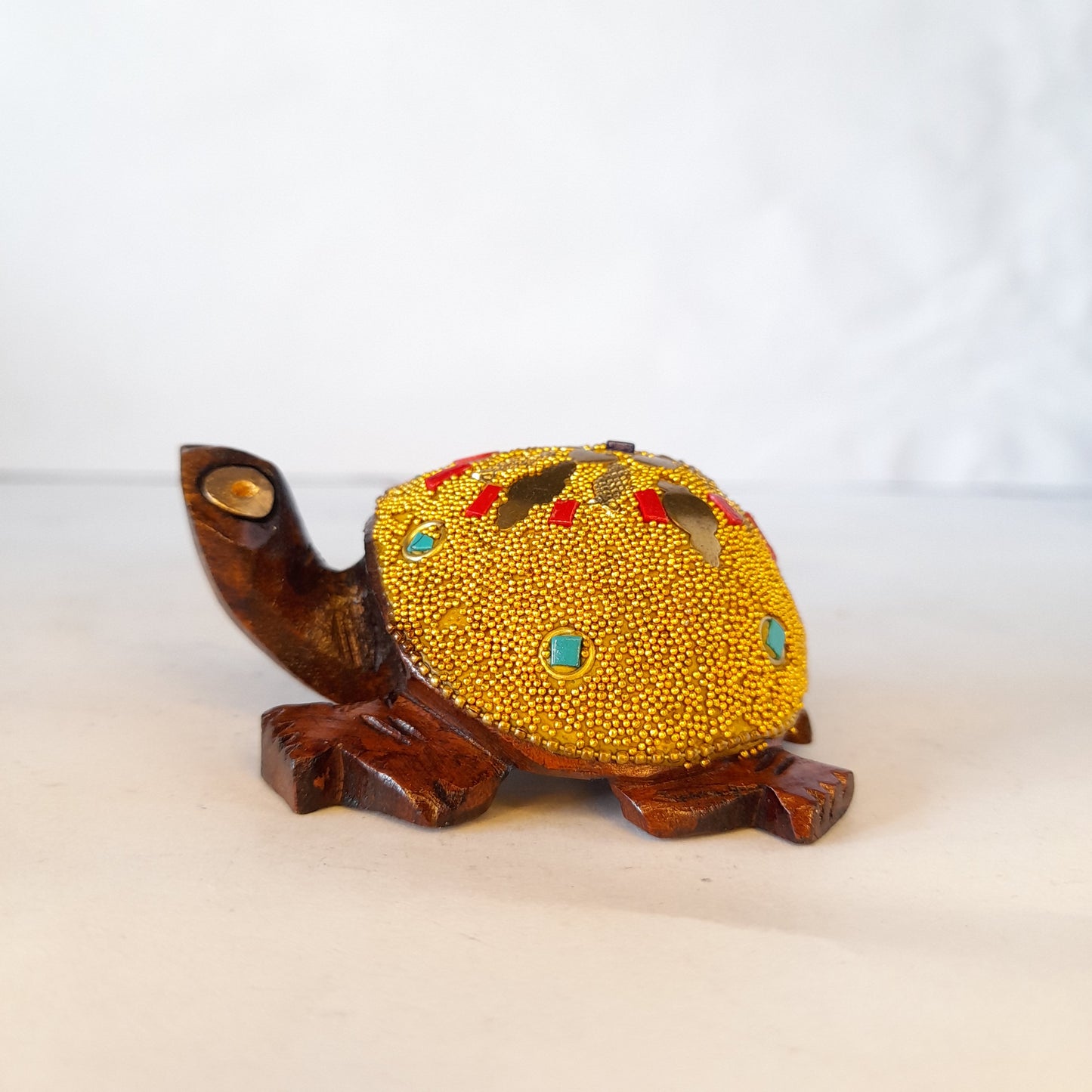 Wooden Turtle Golden MicrobeadAnd Brass Chip Texured