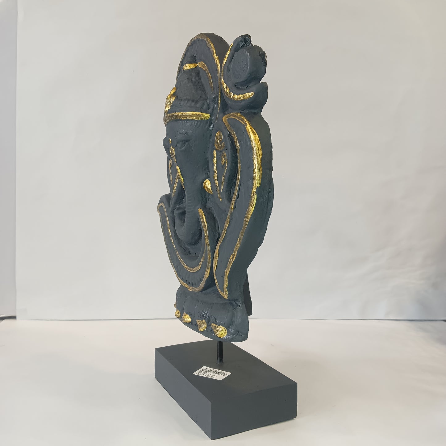 Paper Machie Ganesh Wood Om on Base Wood Black Gold Finish idol
