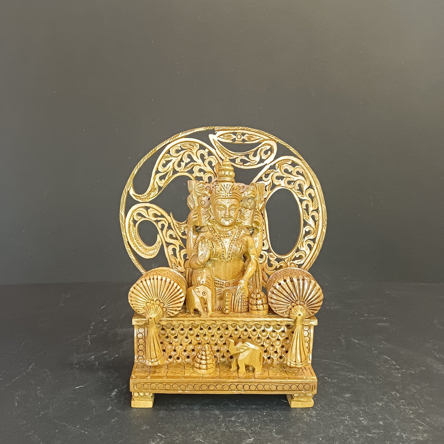 Wooden God Figure on Box Jali W/Om