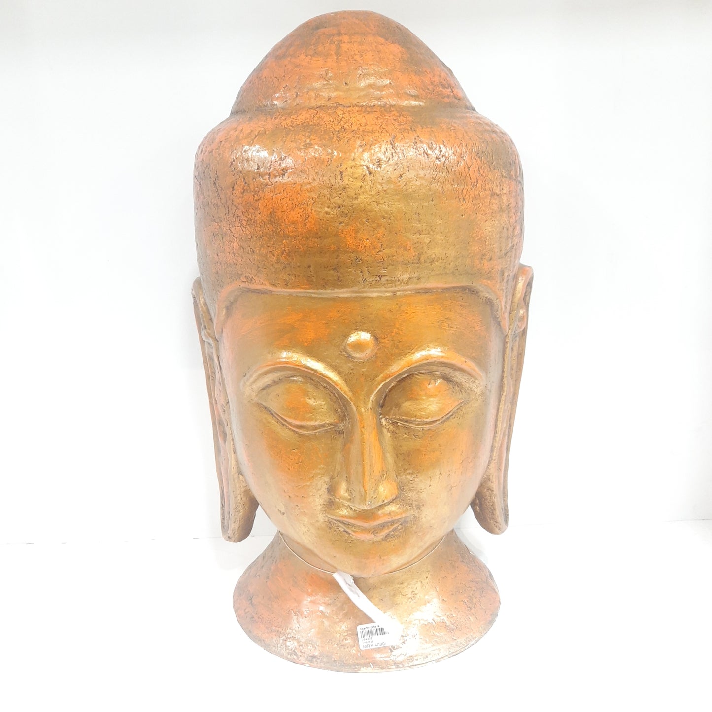 Paper Machie Gautam Buddha Head Wood Orange Golden Finish