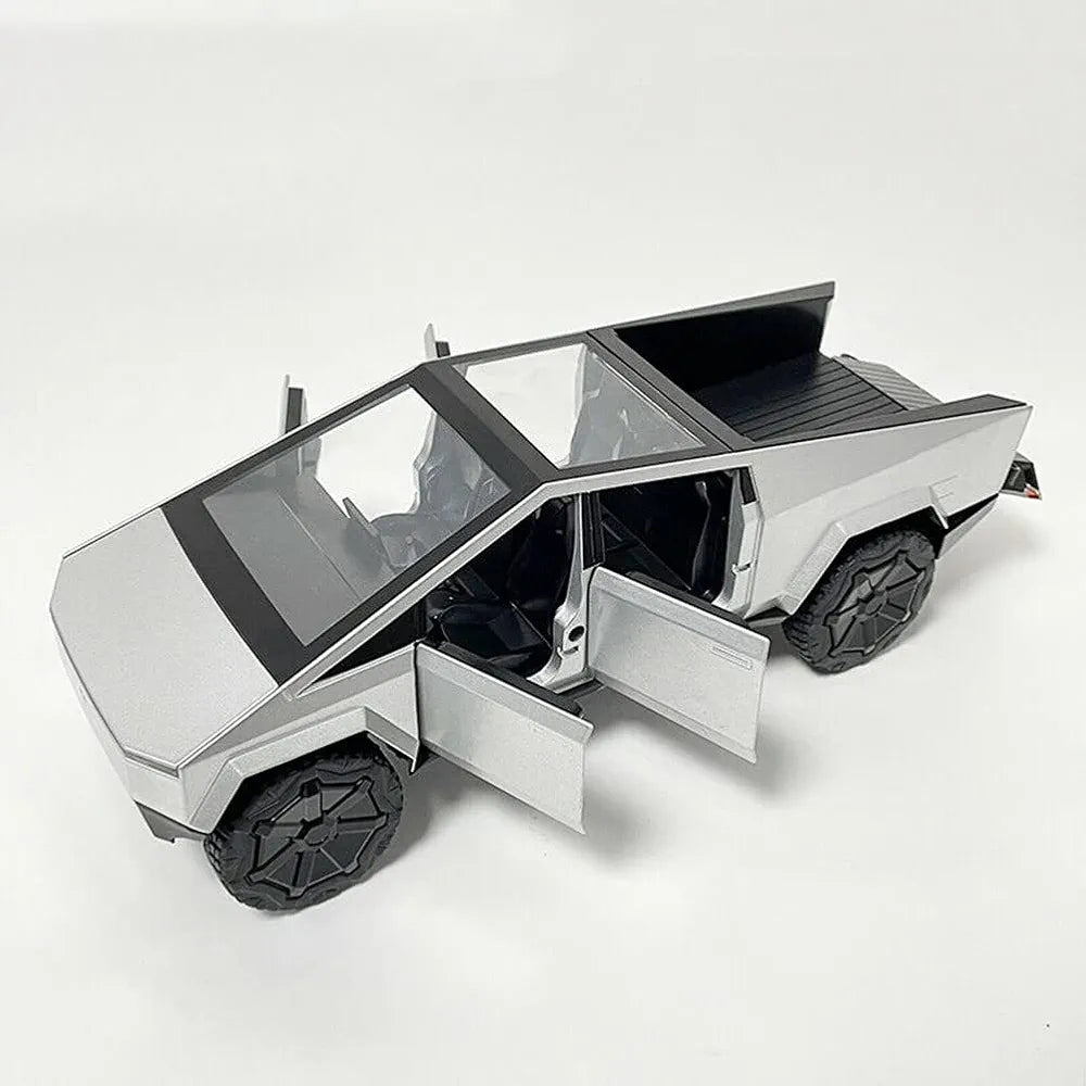 Alloy Diecast Model Car Pullback Vehicle Toy Collection For Tesla Cybertruck Pickup, Kids Gift, With Sound And Light