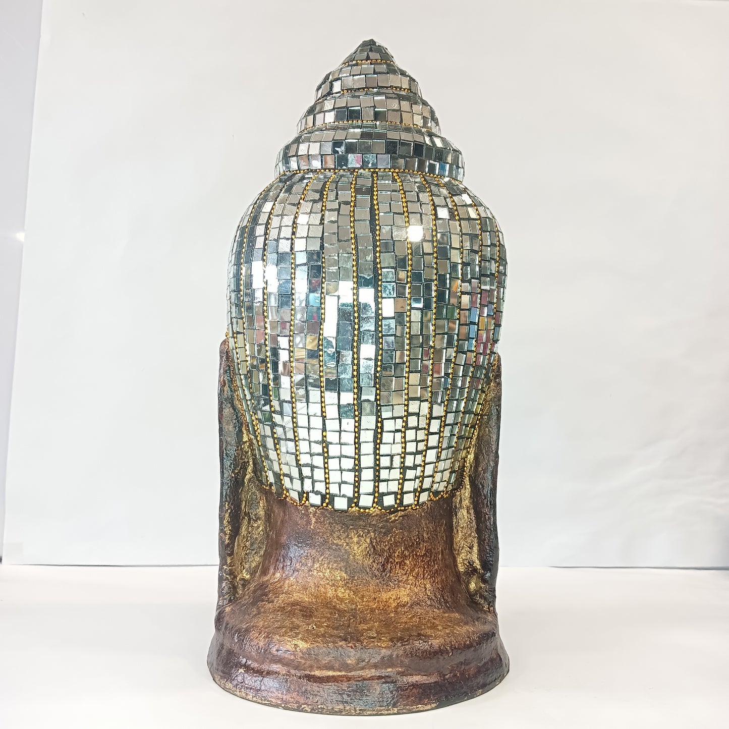 Gautham Buddha With Mirror Work With Golden Bronze Texture