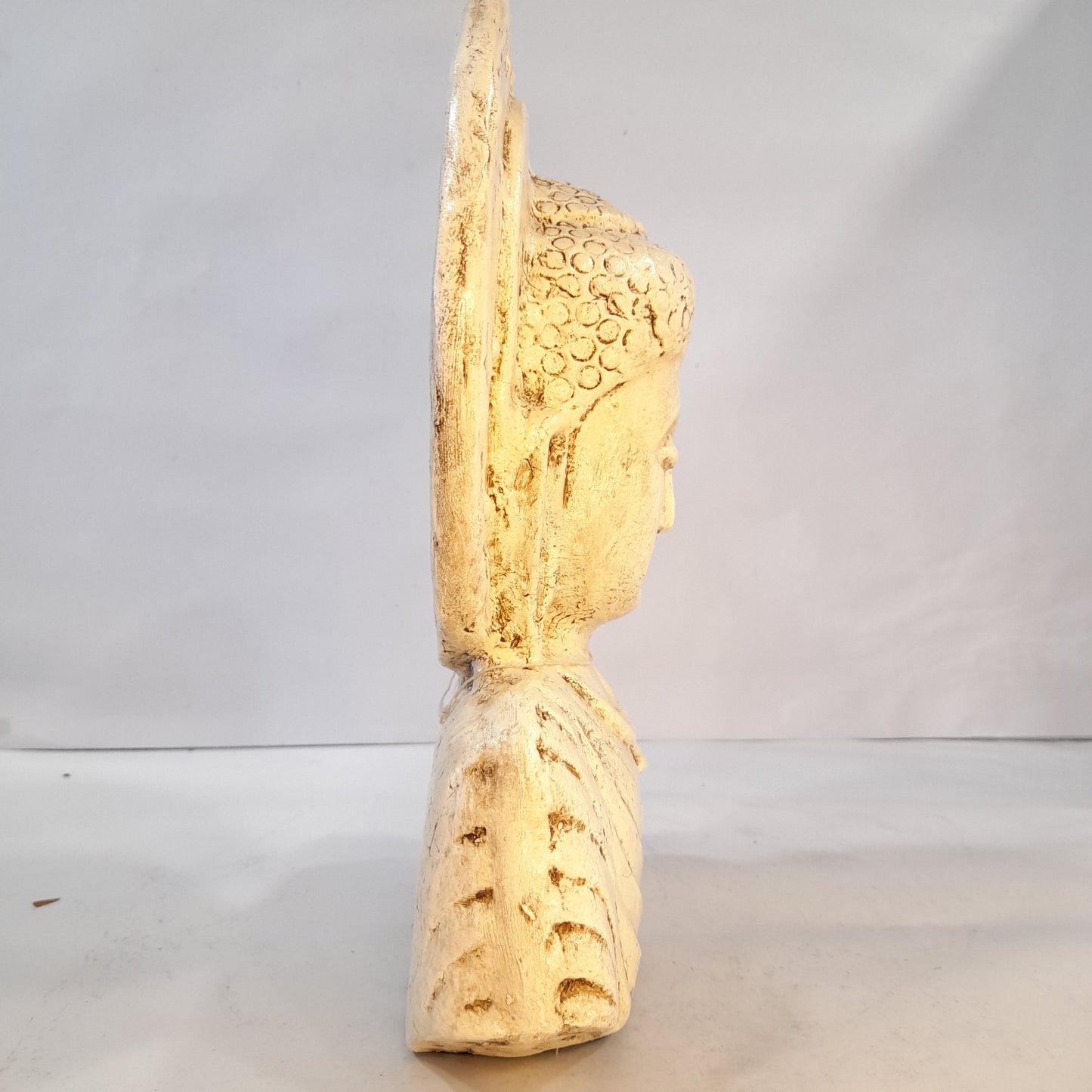 Paper Machie Gautam Buddha Bust on Base Wood White old Finish