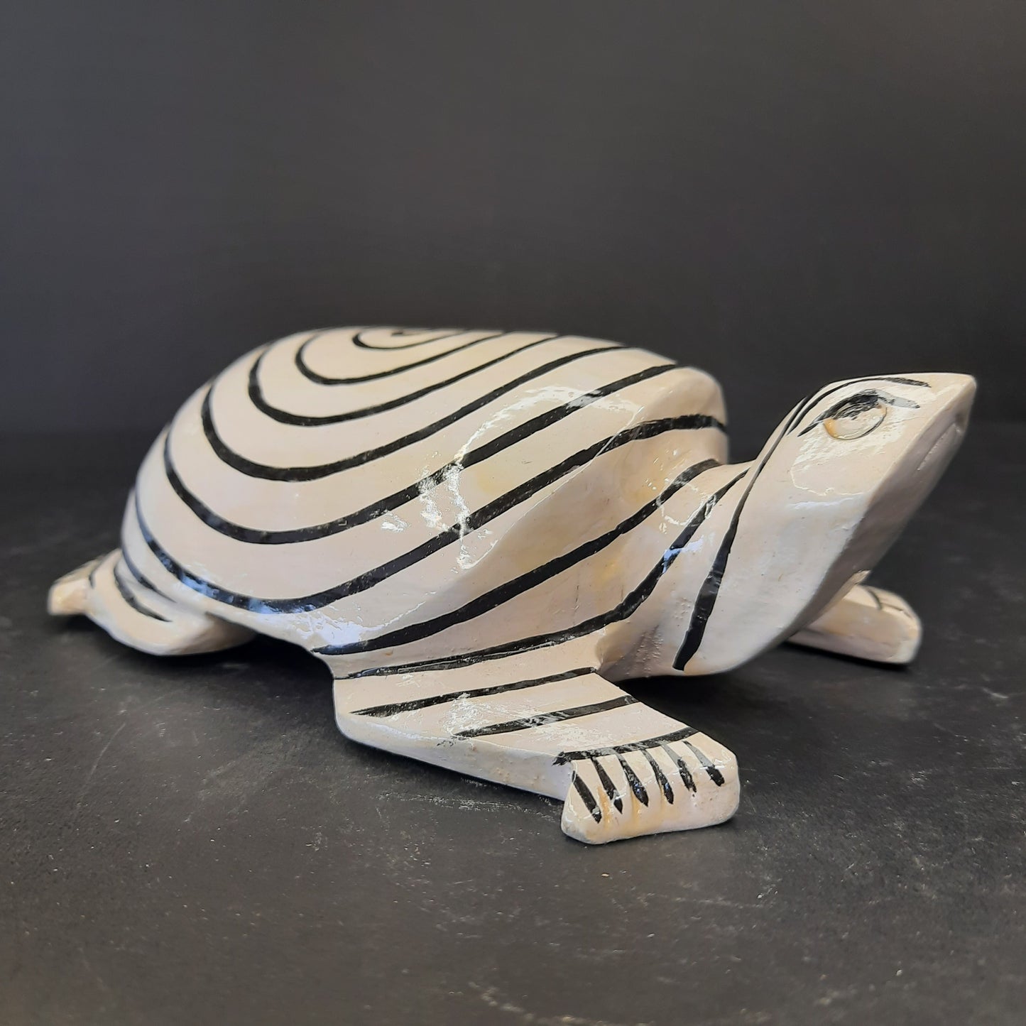 Wooden Turtle Spiral Black & White Paint