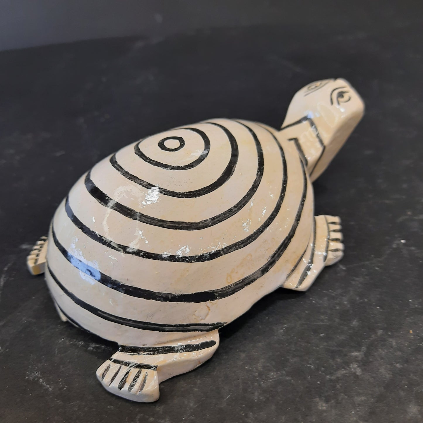 Wooden Turtle Spiral Black & White Paint