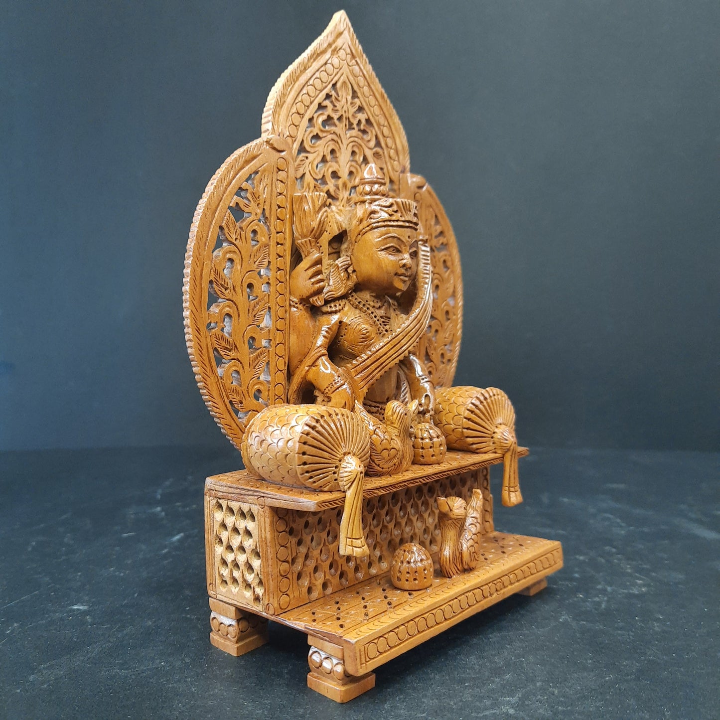 Wooden God Figure on Box Jali W/Om-Laxmi
