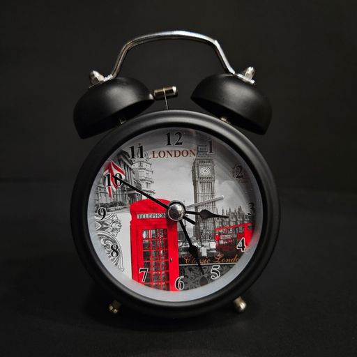 Vintage Look Mini Round Dial Twin Bell Table Alarm Clock with Night LED Light