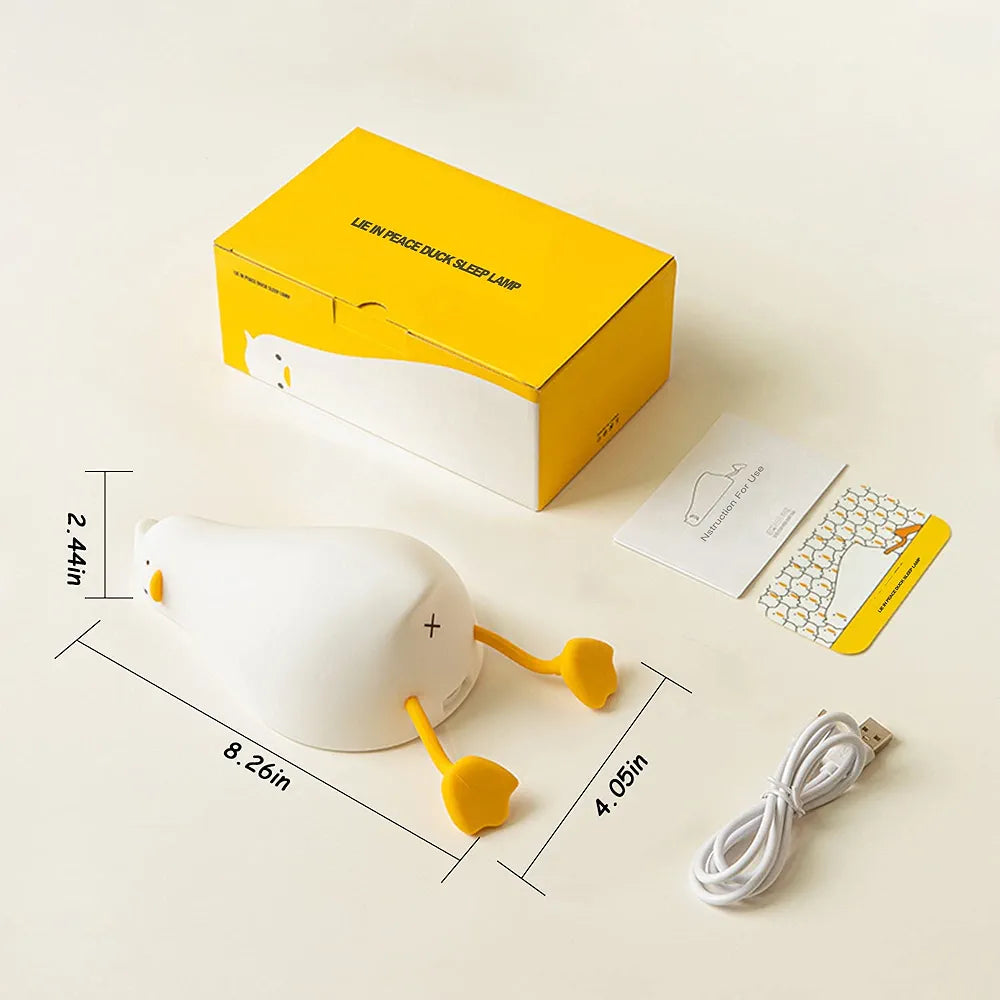 Lie In Peace Duck Sleep Lamp," also known as a "Lying Flat Duck Night Light". It is a rechargeable LED night lamp designed for children.