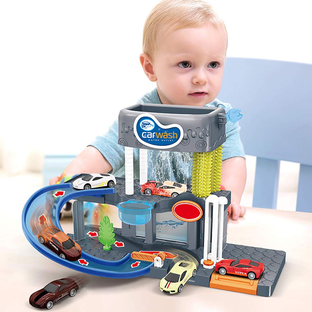 Car Wash & Parking Garage Toy Set Color Changing Race Cars