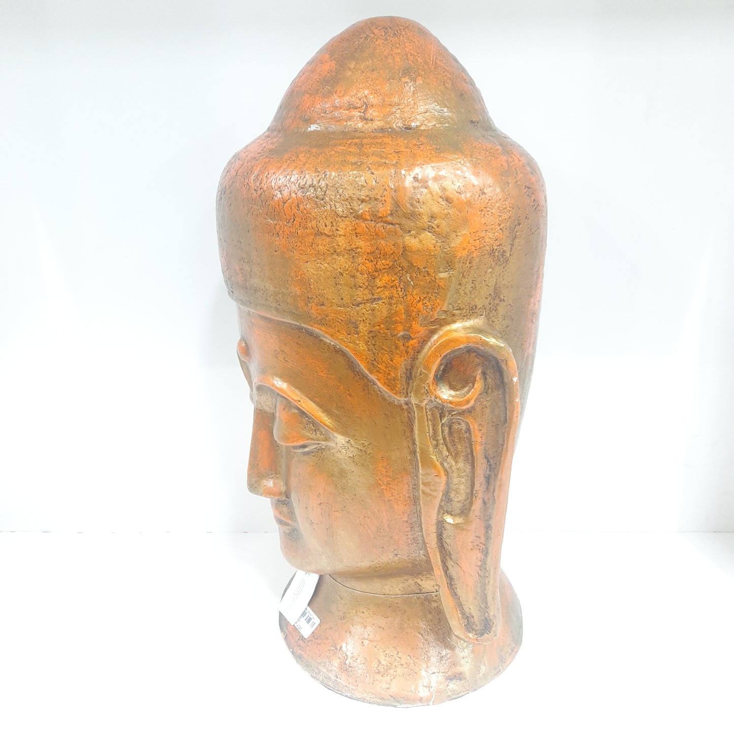 Paper Machie Gautam Buddha Head Wood Orange Golden Finish