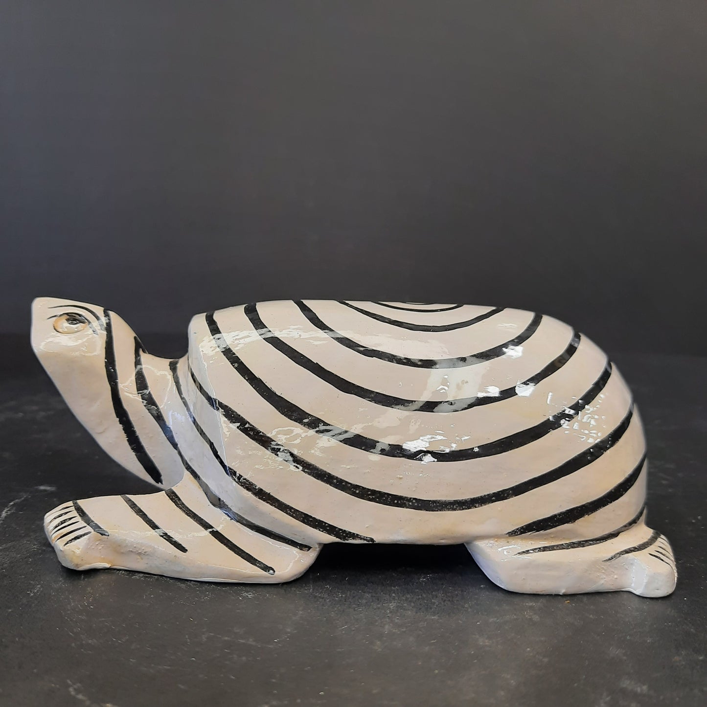 Wooden Turtle Spiral Black & White Paint
