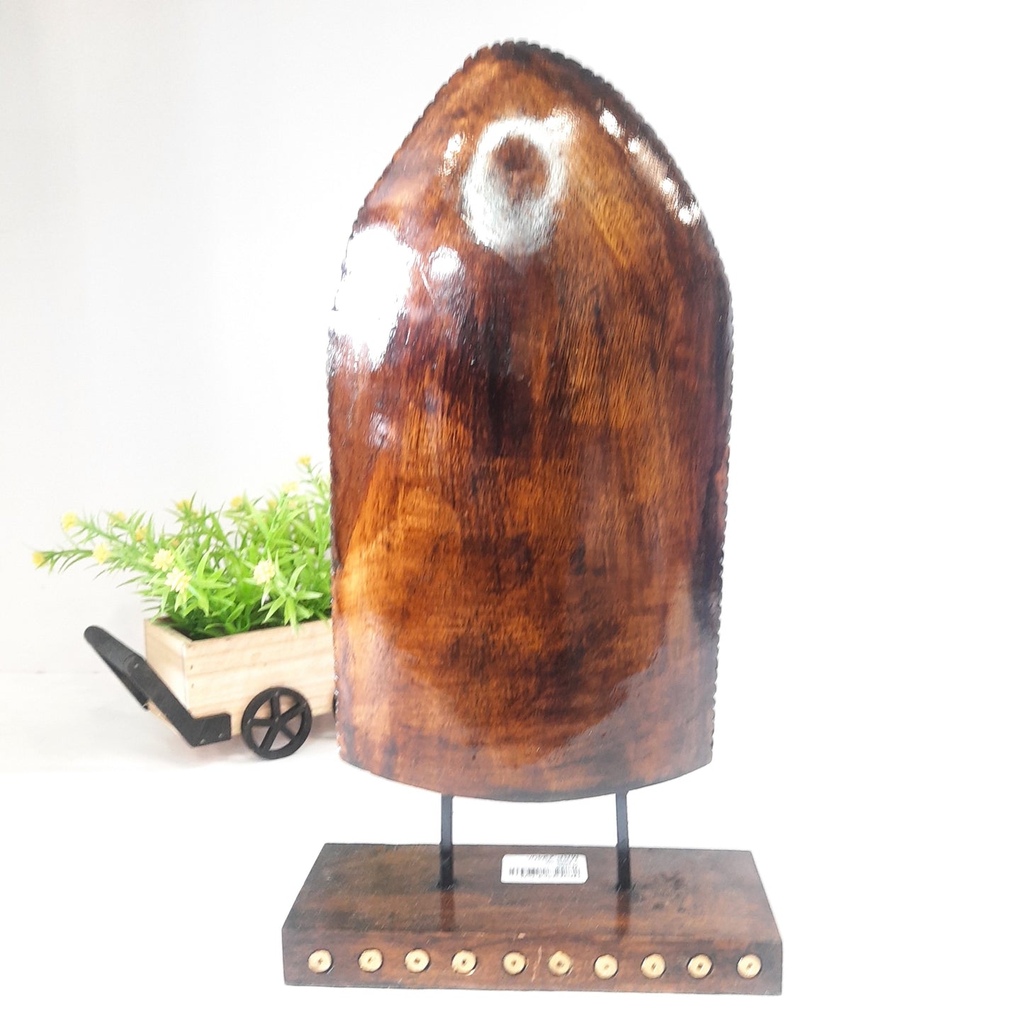 Wooden Gautam Buddha Carved in Rock W/Base & Glass