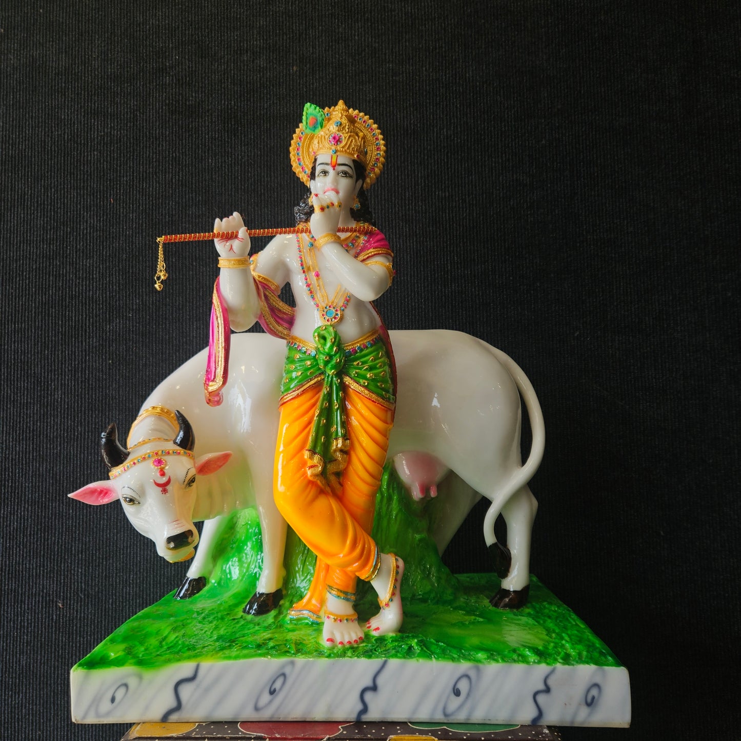Big size beautiful Krishna murti with cow statue idol for Home pooja