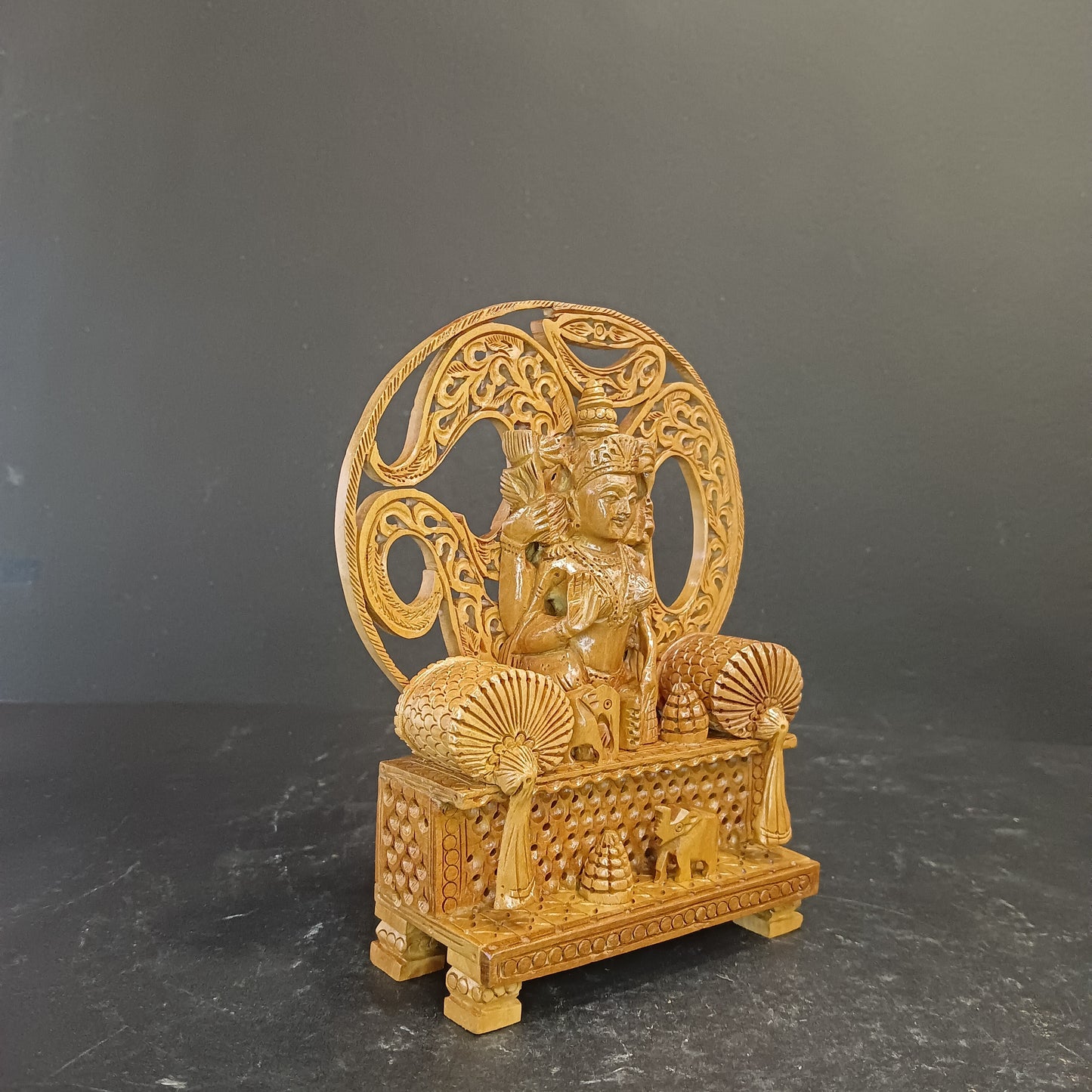Wooden God Figure on Box Jali W/Om