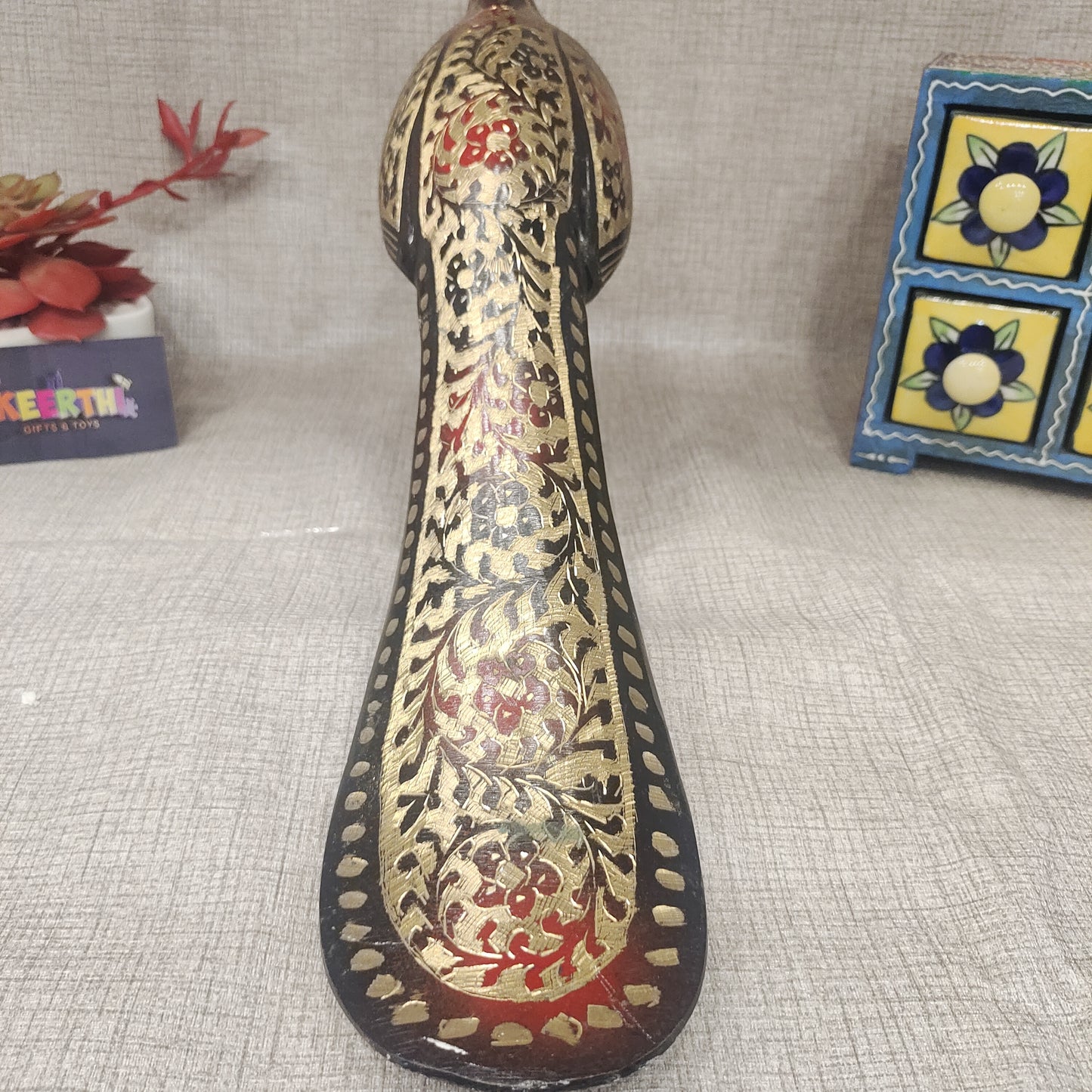 Brass antique peacock showpiece with meenakari work