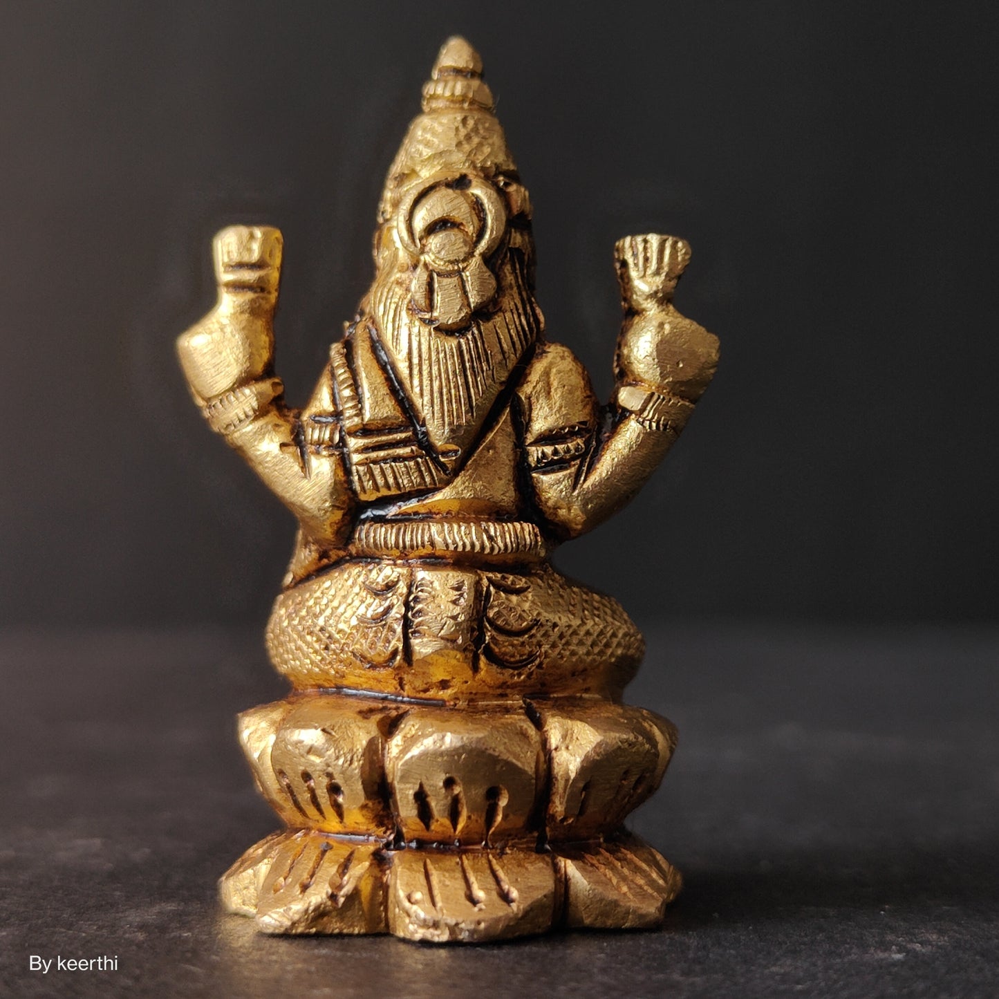 Brass Small Laxmi Ji Sitting on Kamal Flower Beautifull Base Carving Work Mahalaxmi Maa Devi Murti Home Statue Idol