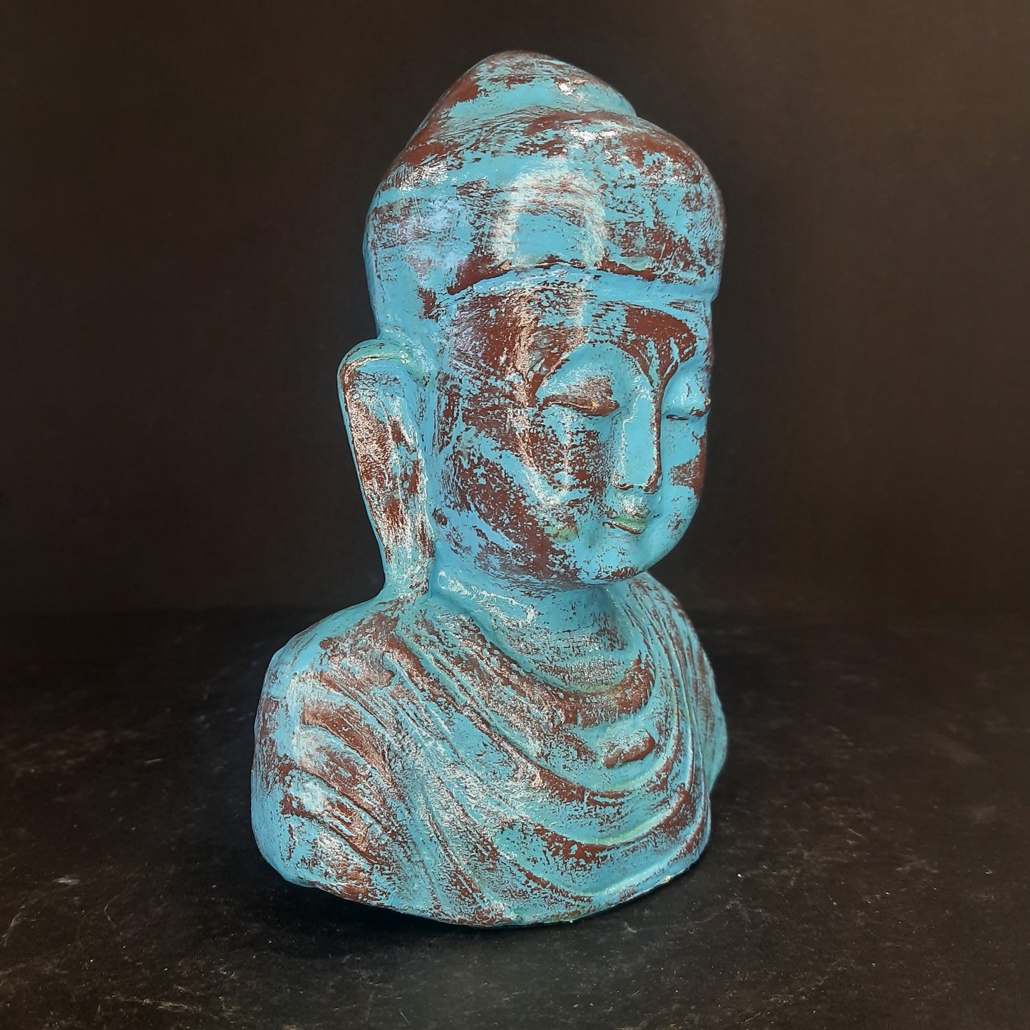 Paper Machie Gautham Buddha Bust wood Turquoise Finish