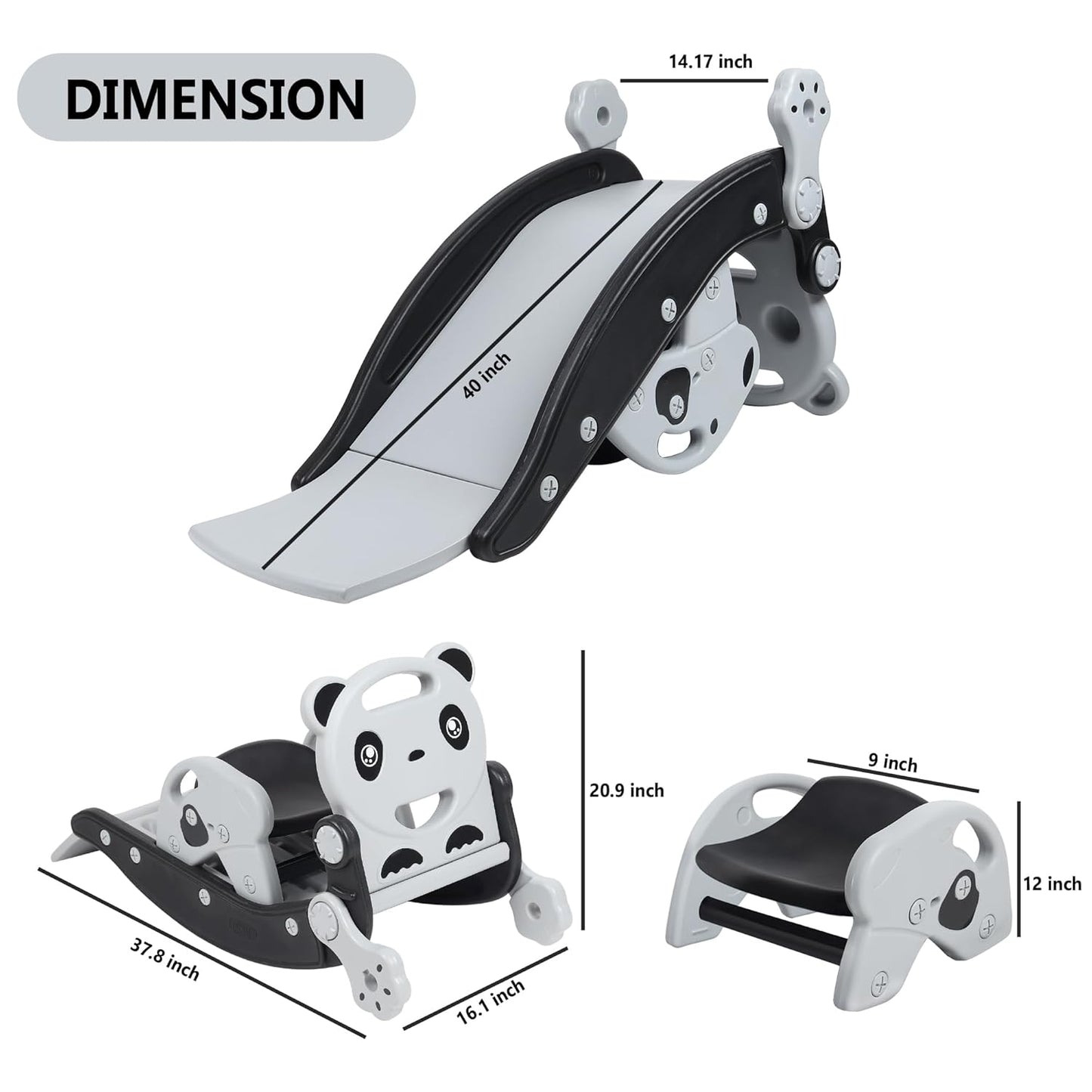 3-In-1 Rocking Panda Slide with Baby Rocker & Baby chair