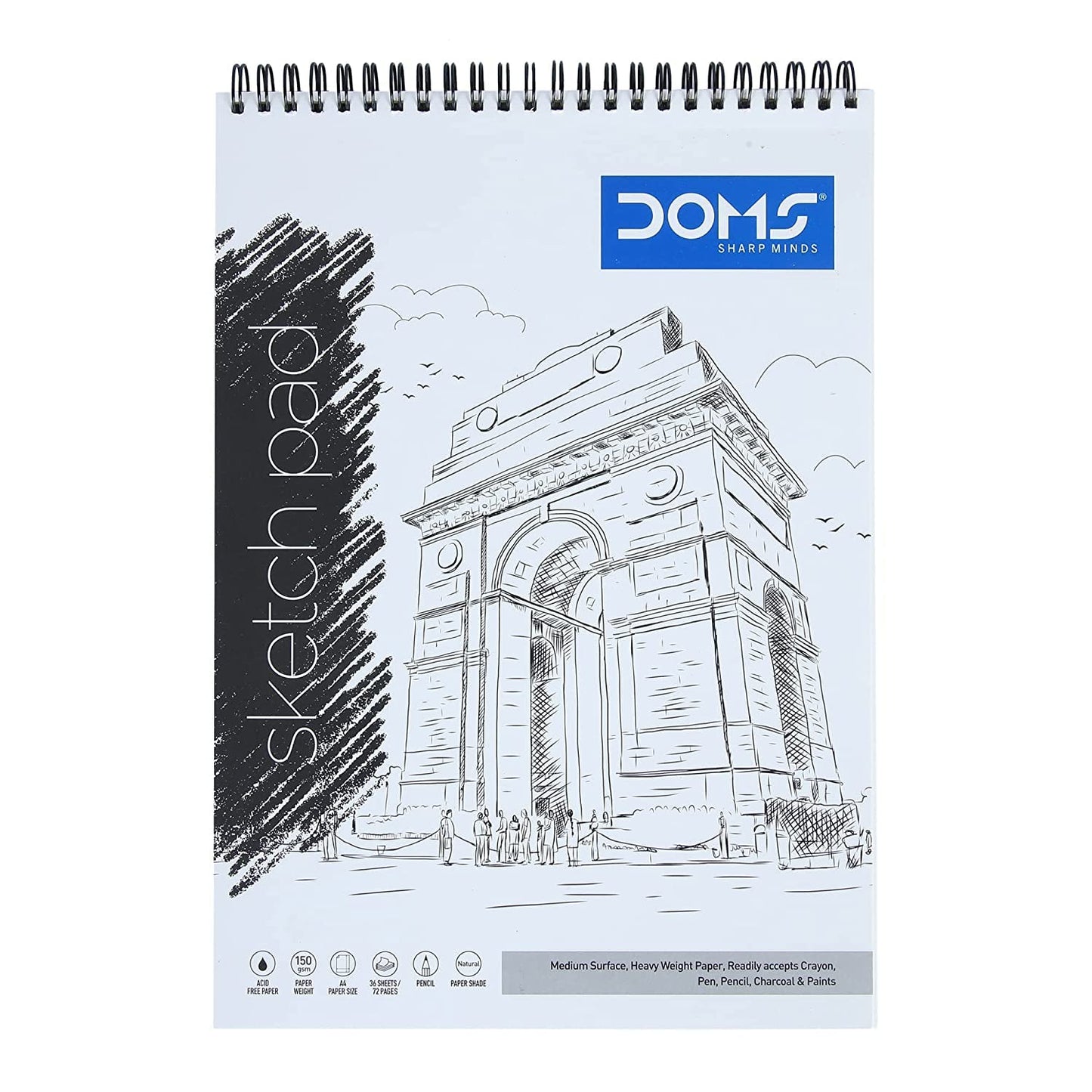 DOMS sketch book, a drawing pad commonly used by artists for sketching and drawing.