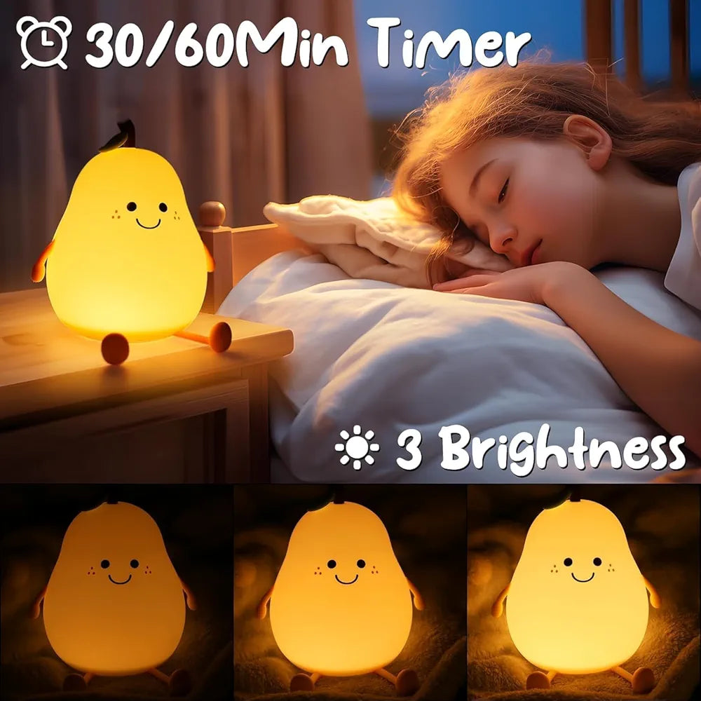 Pear Night Lamp for Bedroom, Cute Lamp, Night Lamp for Kids, Cute Night light, Silicone Lamp, Birthday Gifts, Kids Room Decor,