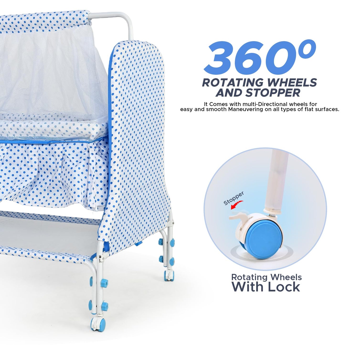 Baby Cradle Blue | Jhula | Baggi | Palna | Ghodiyu | Ventilated | with Swing & Mosquito Net