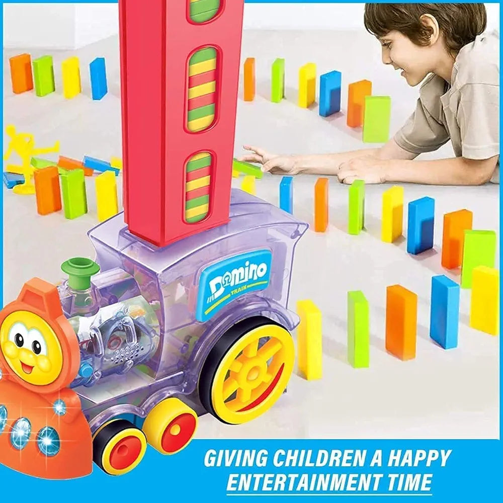 Fun Train Block Set Domino Train Toy with Music and 3D lights Automatic Domino Block Laying Toy Train Set for Kids Fun