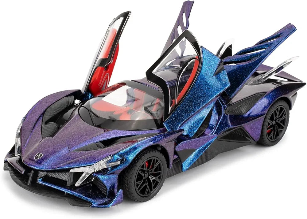 Diecast Apollo Project EVO Metal Pull Back Car with 6 Openable Doors with Sound and Light Toy Decoration Car Best Gift Toys for Kids