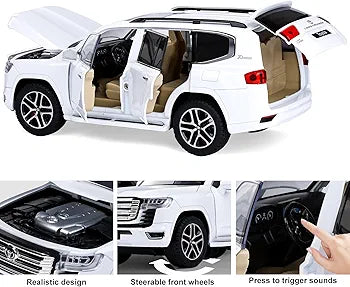 Land Cruiser Model Car with Lights and Sounds Big Diecast Metal Car Toys for 3 Years above Old Boys Collectible Pull Back Cars for Kids Birthday Gifts